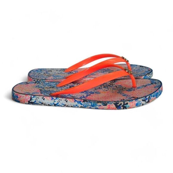 Lilly Pulitzer Thong Flip Flip Sandals Blue / Coral Women's 7-8 - Picture 4 of 9